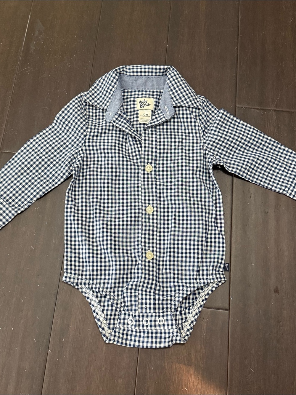 OshKosh B'gosh Navy and White Gingham Button-Down Baby Onesie